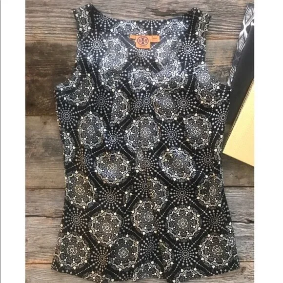 Tory Burch Margaret Silk Blouse Black Mask Size 10 - Picture 6 of 6